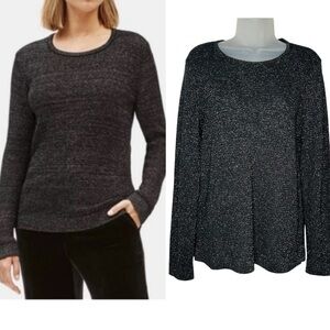 EILEEN FISHER Women Sz M Merino Wool Blend Black Silver Thread Knit Sweater Top.